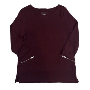 Croft & Barrow Womens Maroon 3/4 Sleeve Shirt Size Medium